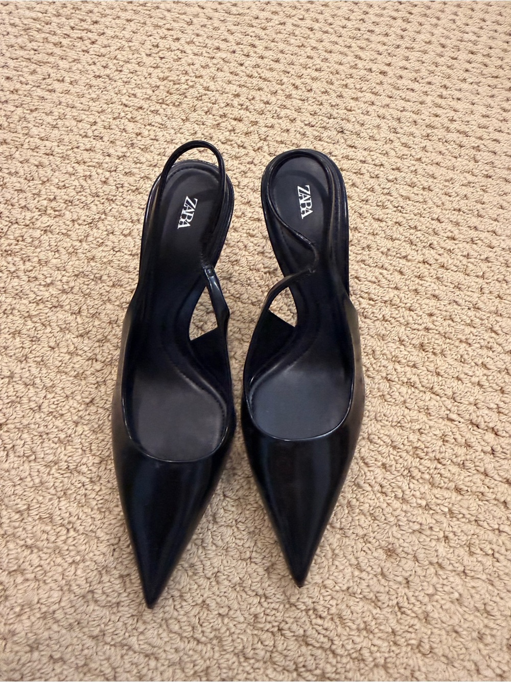 Zara Black Pointed Slingback Heels